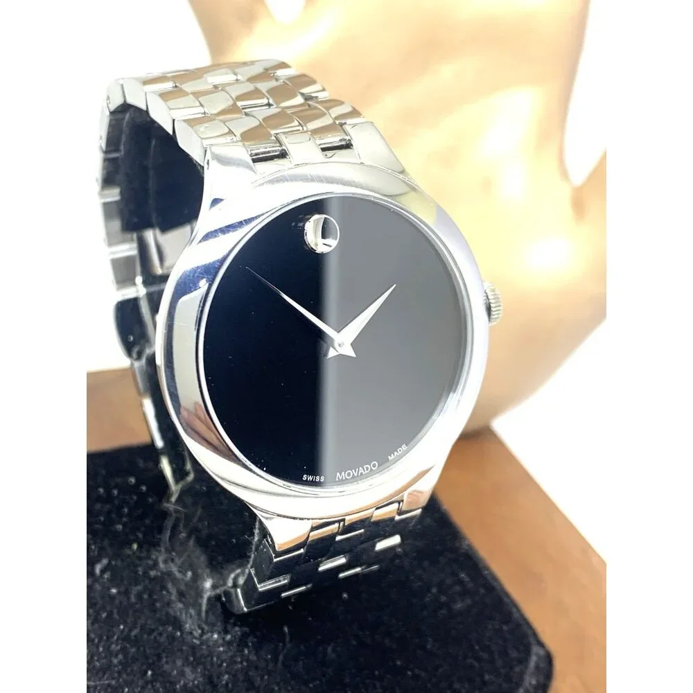 Movado Men's Watch 0607415 Veturi Swiss Quartz Black Dial Silver Steel 40mm